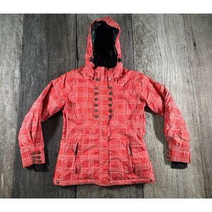 Obermeyer Womens Sz 6 Sawyer Quality Jacket Ski Snowboarding Vented Plaid Coral